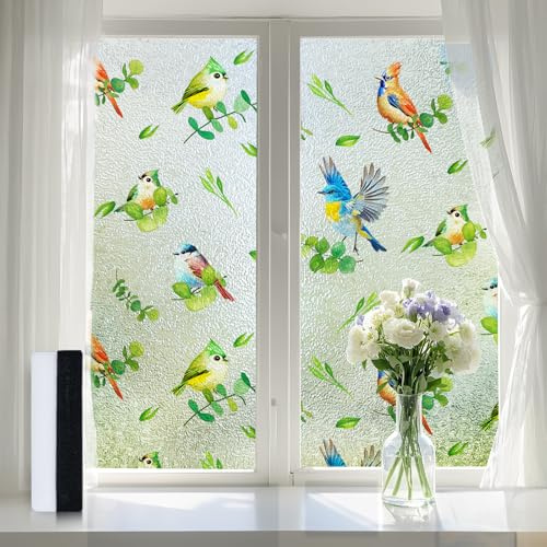 Lifetree Stained Glass Window Film Privacy Film for Glass Windows Decorative Non Adhesive Static Cling Vinly Anti UV Bird Patterned for Bathroom and Door (Multi, 44.5 * 200cm)