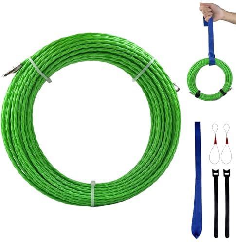 LUMITERRA Aiguille Electricien 30m, 4mm Diamètre Tire Cable Électrique, Tire Fils Electrique avec 2 Ressorts de Guidage Filetage Cable Enfileur pour Câble de Communication Mur Conduit de Sol, vert