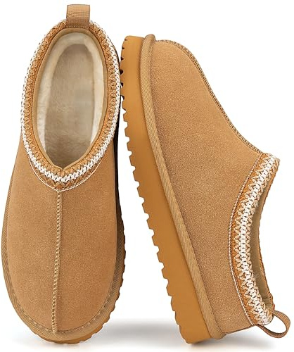 Mishansha Suede Slippers for Women Mini Fur Lined Clogs Fashion Slip on Winter Boots Fuzzy Snow Warm Shoes Khaki 8.5 Women