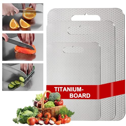 Lot de 3 planches de cuisine en titane 100% - Nouvelle version 2025, anti-rayures, double face, sans BPA - Choix hygiénique et durable pour la cuisine moderne