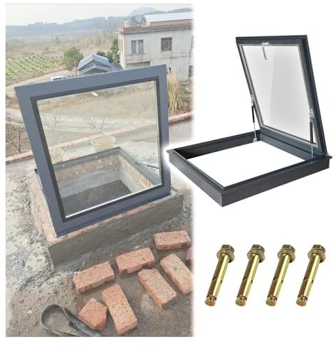 Fenêtre de toit personnalisable avec double vitrage, puits de lumière hautement étanches, véranda, grenier, sous-sol, couvercles de puits de sécurité verrouillables (L x l x H 55 x 95 cm/21,7 x 37,4