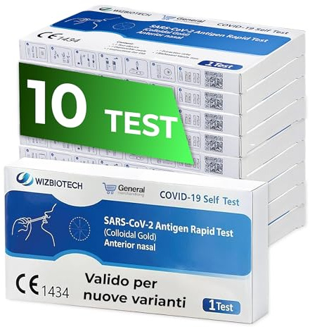 Test Antigenico Rapido COVID-19 10 Pezzi – Autotest Uso Domestico | Metodo a oro colloidale · Prelievo anteriore · Esito in 15 minuti · Conservazione 2-30 °C · Durata 24 mesi · CE 1434