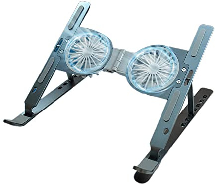 Adjustable Laptop Stand Cooling Holder With 2 Fans Quiet Thin Folding Cooler For Pad Notebook 12-17in Silver/Gray Computer Screen For Desk