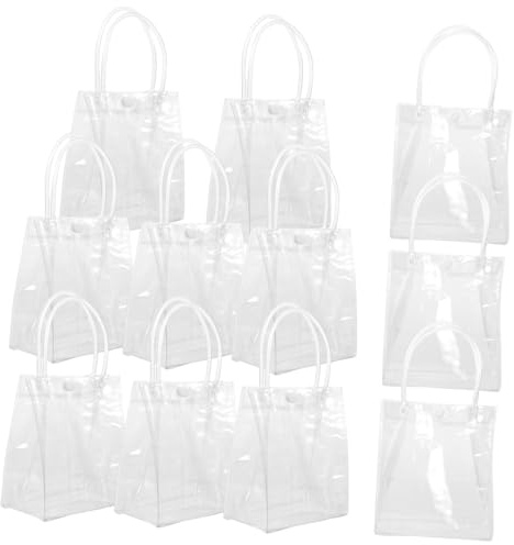 Parliky 10 Stück Teiliges Transparente Pvc-handtaschen Geschenkverpackungstaschen mit Griffen Langlebig Leicht Elegant für Weinflaschen Tragbare und Wiederverwendbare Geschenkbeutel