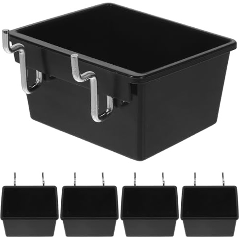 TOBBOMEY Lot de 5 boîtes de rangement noires à paroi perforée robuste pour outils et petites pièces - Solution de rangement pratique pour garage, atelier, magasin, peu encombrant et durable