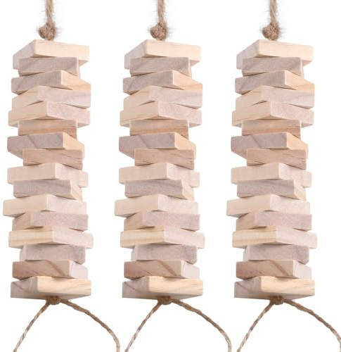 DOITOOL 100 Stück Natürliche Holz Kauspielzeug Blöcke für Papageien mit Aufhängeloch Robustes DIY Vogelspielzeug für Käfig Fördert Beschäftigung und Klettern Geeignet für Sittiche und