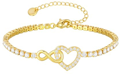 Infinity Armband Damen Vergoldet Silber - Verstellbare Tennis Armband Herz Knoten Armbänder Kristallen Armkette Edelstahl Armbander Valentinstag Muttertag Geburtstags Weihnachten Geschenk für Sie Frau