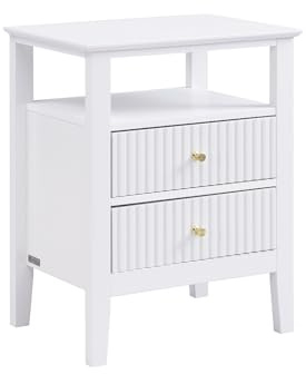 Vente-unique - Table de Chevet 2 tiroirs et 1 Tablette - MDF - Blanc- NIRIVA