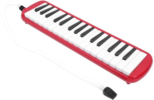 Dilwe Melodica mit 32 Tasten, Mattschwarzes Blasinstrument aus ABS mit Kornett-Mundstück für Anfänger, Tasten Im Klavierstil mit 32 für die Übungsaufführung Im Musikunterricht (Rot)