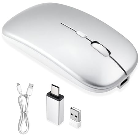 Kioylmo Wireless Mouse USB C & USB A, Wireless Bluetooth Mouse | 2.4 GHz USB Mice Rechargeable Portable Slim Silent Office Mice for Macbook/Pro/Air/iPad/Laptop/Chromebook/Computer/Android