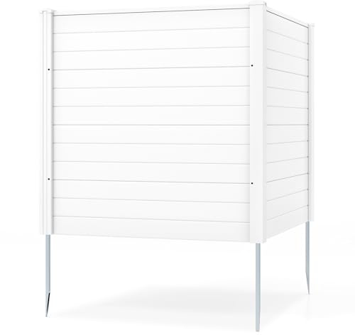 COSTWAY Clôtures de Jardin 123 x 123 cm avec Piquets de Sol (Blanc) | 2 Panneaux Brise Vue Extérieur pour Poubelle Climatiseur, Structure Modulable pour Terrasse Jardin Patio Cour