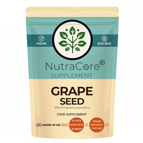 Grape Seed Extract 5000mg (10:1) – 95% OPC (Proanthocyanidins) – High Strength Vitis Vinifera – Vegan Capsules, No Fillers, Non-GMO – UK Manufactured Food Supplement by NutraCore (90 Caps)