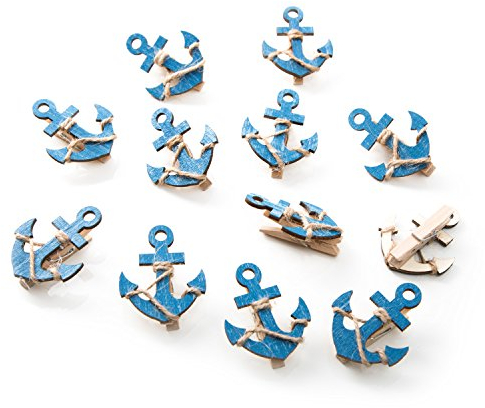 Anker Deko-Klammern, 12 Stück: Maritime Holzklammern, Tischdeko, Kleine Dekoration Maritim, Maritimdeko Geschenke, Sommer, Strand & Meer, Für Taufe & Kommunion, Holzdeko Schiffsanker, 5,5 x 4,5 cm