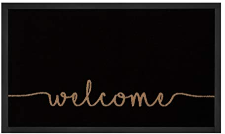 Hanse Home Printy Fußmatte für Innen und Außen 45x75cm - Schmutzfangmatte Türmatte Cozy Welcome mit Schriftzug Waschbar & Wetterfest, rutschfest für Eingangsbereich & Außenbereich – Anthrazit Beige