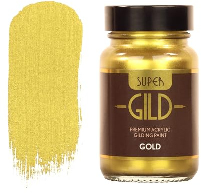 Guild Lane Super GILD Liquid Gold Acrylic Paint High Pigment Metallic Gilding Enamel Gold Paint (60ml) for Wood, Metal, Ceramics, Glass & More, Water-Based, Non-Tarnish Finish, Indoor & Outdoor Use