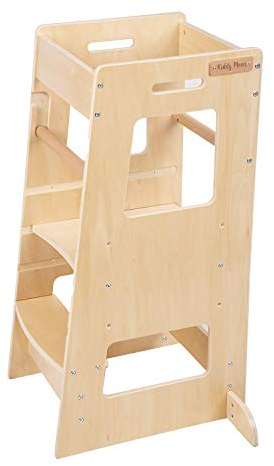 KiddyMoon Lernturm Für Kinder Ab 1 Jahr, Anti Kipp Schutz, Höhenverstellbar (3-Stufiger), Montessori Learning Tower, Küchenhelfer, Höchste Sicherheit, Inkl. Montagezubehör, Modell ST-003, Natürlich