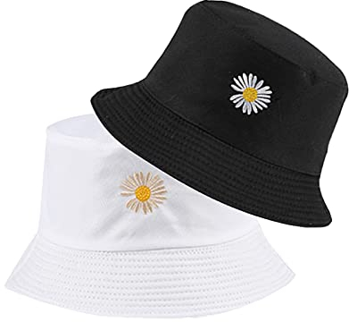 SUNTRADE Unisex Fischerhut, doppelseitig, Stickerei, Sommer, Reisen, Strand, Sonnenblende, Outdoor, verstaubare Kappe (weiß-schwarz), weiß/schwarz