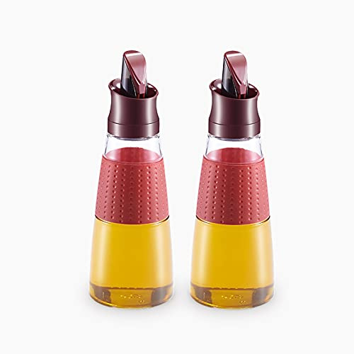 QINGGANGLING999 Oil and Vinegar Bottle Automatic Opening and Closing Glass Oil Dispenser Oil and Vinegar Cruet Bottle Wide Opening for Easy Refill and Cleaning Cruet Set (Color : Red, Size : 2 packs)