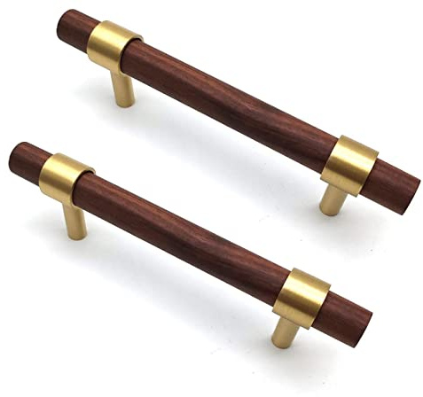 SYZOW 6 Stück holzgriffe für schränke schrankgriffe Nussbaum 96mm lochabstand Griffe für Küchenschränke Schrankgriffe-TüRgriffe Schubladengriff Stoßgriff Griffe Messing