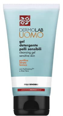 Dermolab Uomo - Gel Detergente Viso, per Pelli Sensibili, con Aloe Vera e Acido Ialuronico, Effetto Purificante e Lenitivo, Rinforza la Barriera Protettiva, Dermatologicamente Testato, 150 ml