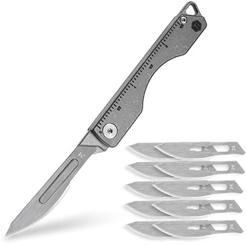 KeyUnity KK01AR Couteau pliant en titane, couteau de poche utilitaire EDC avec lame remplaçable #24, pour les activités en plein air, le camping, la pêche (PVD noir)