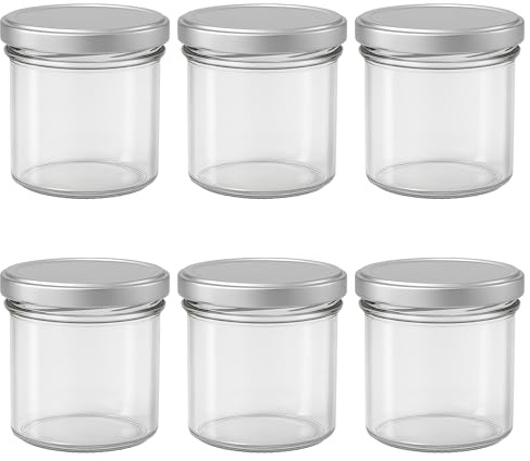 Vitrea 6x Marmeladengläser 125 ml - mit Deckel Silber TO 66 - Einmachgläser zum befüllen mit Schraubdeckel - Sturzgläser für Marmelade Schraubgläser - leere Gläser - 6 Stück