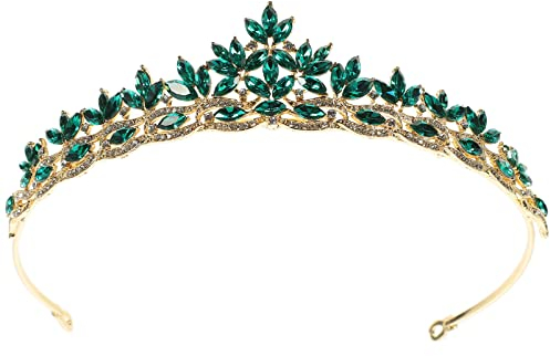FRCOLOR Diademe Kronen Strass Mit Kristallen Für Damen Haarschmuck Mit Vintage-Strasssteinen Grün