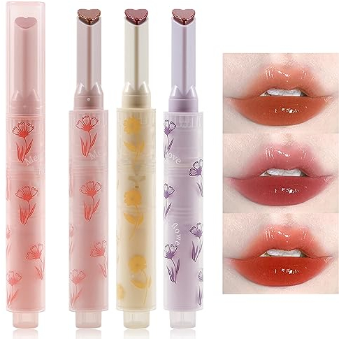 Erinde 3 Colors Jelly Lipstick, Tinted Glasting Melting Balm, Heart Shape Lip Gloss Lip Stain, Long Lasting Moisturizing, High Pigmented, Plumping Lip Makeup 01# 02# 03#