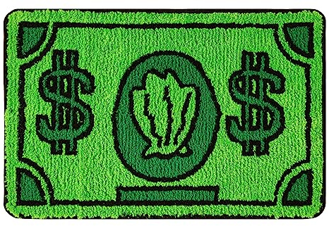RoomTalks Simpatico grüner Teppichläufer für Schlafzimmer Bad 5 x 10 cm extra langer rutschfester waschbarer Badteppich, bohemischer Küstenstil Mr. Krabs Geld Cartoon lustig frisch Schuss