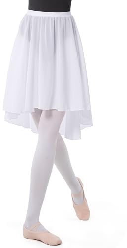 DGSHIRLDJO Ballet Wrap Skirt Chiffon Pull-on Elastic Waist Dance Skirt for Women Girls Ballet Dancewear（M,White）
