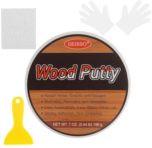 Multi-Purpose Wood Filler Putty Kit - 200g Quick Drying, Paintable & Stainable for Damaged Holes, Cracks and Chips on Wooden Floor Furniture