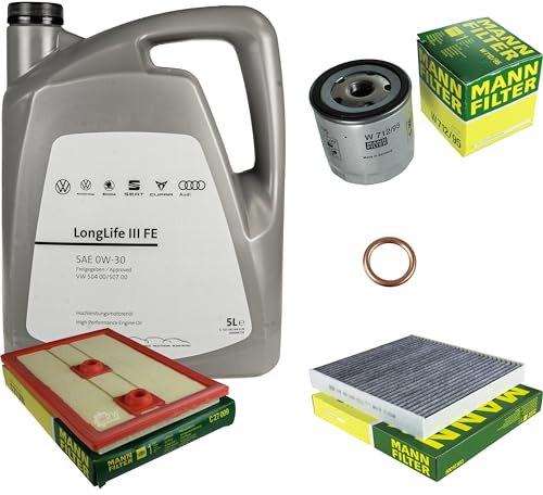Inspektionspaket Wartungspaket Filterset mit 5 L 0W-30 Motoröl LongLife 3 FE, Ölfilter Luftfilter Innenraumfilter (Aktivkohle) Ölablassschraube-Dichtring