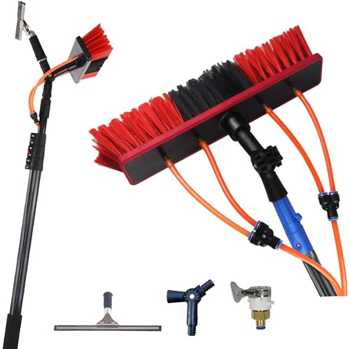 ylpddmm Waschbürste mit Teleskopstiel,3.6-9.2m Wasserführende Teleskopstange Glasdach PV Anlage Reinigungsgerät,Mit Teleskopstange Und Schlauchspray/35cm Bürste,3.6m