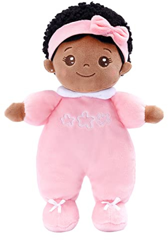 OUOZZZ Poupée africaine pour bébé en tissu doux avec vêtements, pour enfants à partir de 3 mois, cadeau de naissance pour bébé fille et garçon, rose, 25 cm