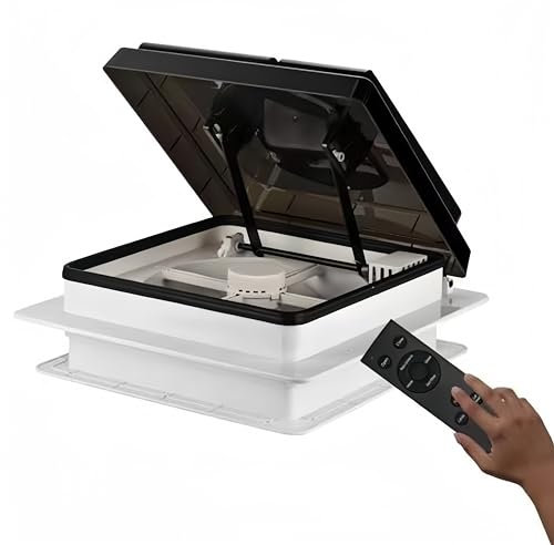Caravan Roof Vent Fan 14, 12V Quiet Brushless Motorhome Roof Vent with Remote Control, 4-Speed Reversible Airflow, Built-in Rain Sensor & Timer, for RV, Campervan, Caravan or Trailer Ventilation