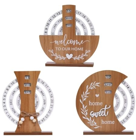 Ewiger Kalender, Holzscheibe, ewiger Kalender, Holzscheibenkalender, manueller drehbarer Holzblockkalender, geeignet für Zuhause, Schreibtisch, Datum, Woche, Monat