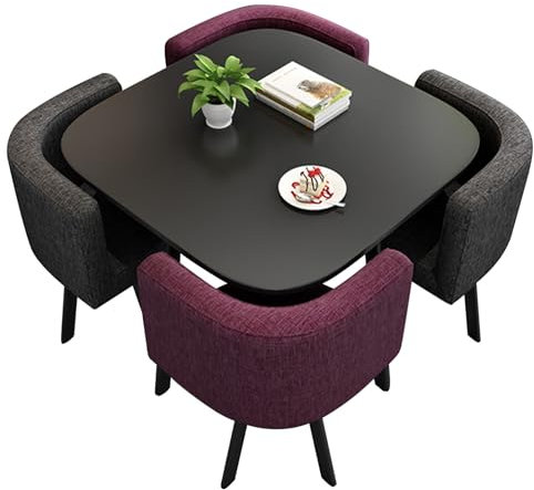 80cm Großer, Quadratischer Schwarzer Konferenztisch, Zweifarbige Stühle aus Baumwolle und Leinen, Verhandlungstisch für Geschäfte, Verhandlungstisch und -stuhl für Küchen, Bars, Restaurants(Purple)