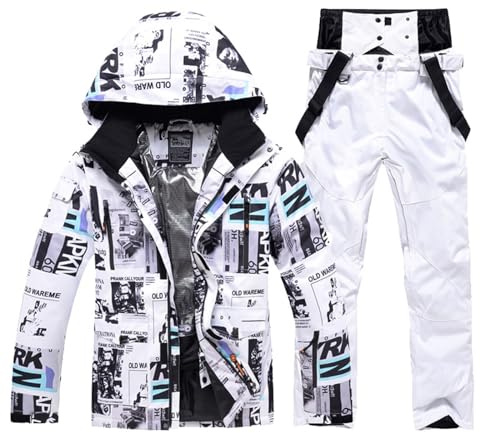 Regalini Di Natale Economici Giacca Da Sci Da Uomo E Pantaloni Set, Tuta Da Neve Isolata Antivento, Cappotto Da Neve Invernale Caldo Per Snowboard Tute Da Sci Pantaloni Snowboard Uomo (Bianco, XL)