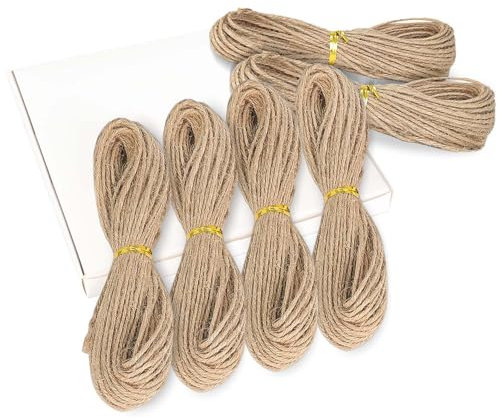 Xcdhemde® Corda di Iuta 120m x 2mm, Corda di Canapa Naturale, per Imballaggio, Decorazione, Piante da Giardino, Avvolgimento per Bottiglie, Parete Fotografica (6 Rotoli, 20 m per Rotolo)
