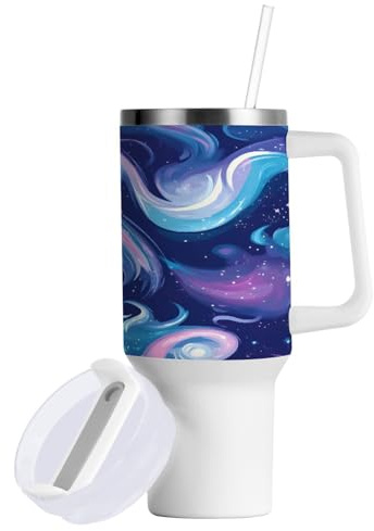 Nander 40 oz Tumbler with Handle and Straw Lid,Insulated Coffee Cup Reusable Stainless Steel Water Bottle Travel Mug Cupholder,Keeps Cold or Hot -Beautiful Milky Way Galaxy