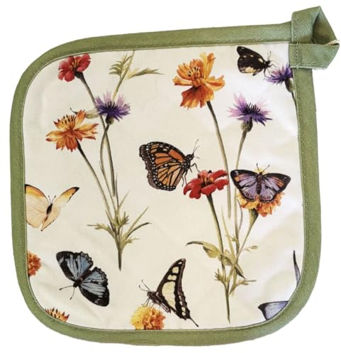 Ambiente Topflappen 20 x 20 cm potholder Baumwolle mit Isolierschicht Blumen Garten Schmetterlinge Küchendekoration