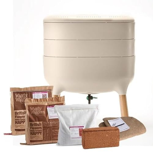 Wiggly Wigglers Worm Composter Wormery - 20 Liter Kit | Unit + Starter Pack | 500g of Composting Worms |2kg of Lime Mix | A Moisture Mat | 2kg of Worm Treat (Cream)