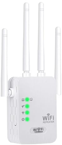 5G Repeteur WiFi Puissant sans Fil 1200Mbps Amplificateur Signal WiFi,4 Antennes,Répéteur WiFi avec 2 Ports LAN Gigabit,Installation Simple - Élimine Les Zones Mortes pour la Maison & Bureau (1200M)