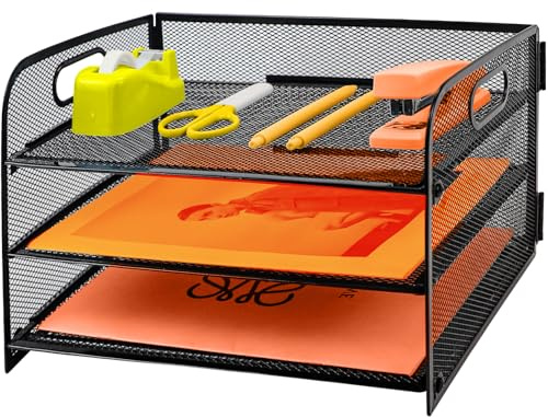 3 Tier Letter Tray Paper Organizer with Handle Desk Paper Organizer Tray, Desktop File Folder sorter Holder for Home Office School