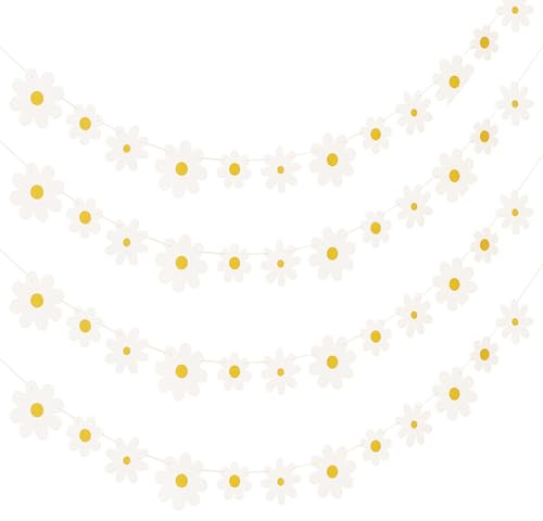 Huotflame Gänseblümchen Girlande Geburtstag Dekoration - Weiß Boho Papierblumen Banner mit 12 Blumen pro Girlande - 5m Daisy Wimpelkette für Party Deko Hochzeit Kinderzimmer Garten Deko