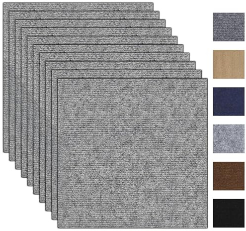 mymai Teppichfliesen Selbstklebende 30x30cm, 10 Stück Set, 0.9m² Strapazierfähige Filzfliesen mit hochwertigem Schlingenflor für Wohnung, Büro, Gewerbe, antistatisch mit Rückendeckung (Hellgrau)