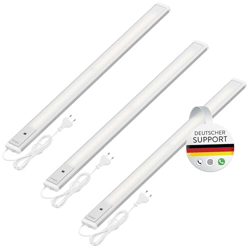 Oktaplex 3er Set Riva LED Unterbauleuchte Küche 57,5cm flach mit Sensor | 760lm Dimmbar Neutralweiß 4000K Küchenbeleuchtung 10,2W Unterbaulampe silber