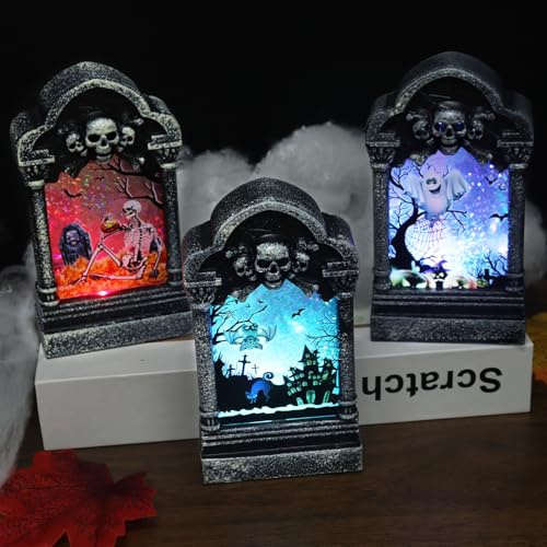 Decoracion Halloween Exterior Tumbas, 3 Piezas LED Tumbas Halloween, Lápidas Halloween, Lapida Halloween, Adornos Halloween Exterior, Halloween Decoracion Lapidas para Jardín,Fiesta,Casa Embrujada