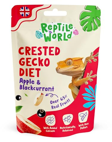 Reptile World Crested Gecko Diet - Apple & Blackcurrant 60g | Complete Food for Geckos, All Natural, 65% Real Fruit, Made in the UK