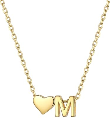 ChicSilver 925 Silber Kette mit Buchstabe Herz, Halskette Silber/Gold Damen | Silberkette mit Initialen A-Z Buchstaben Anhänger, Kleine Herzkette Modeschmuck für Frauen Mädchen